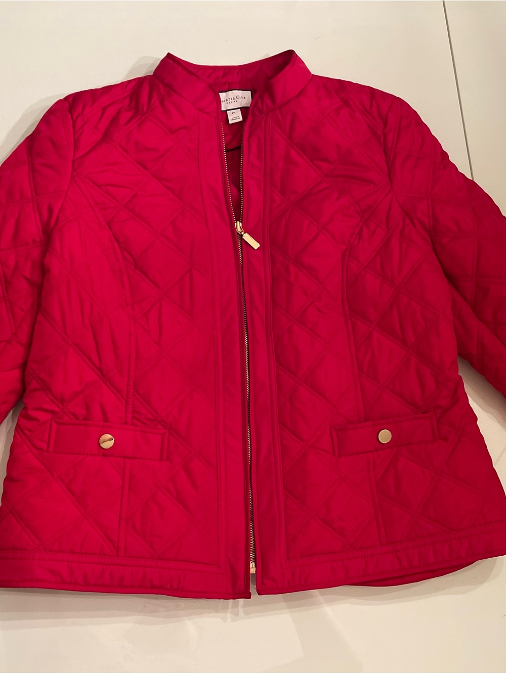 Charter Club Bright Red Quilted Puffer Jacket with Gold Hardware